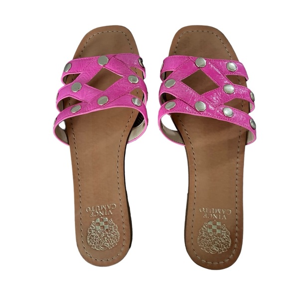VINCE CAMUTO Vazista Pop Pink Suede Studded Slide Sandal Size 10 - Picture 2 of 5
